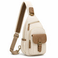 Umhängetasche 20 x 10 x 32 cm aus Textil in Beige Braun mit verstellbarem Schultergurt