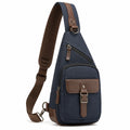 Umhängetasche 18 x 8 x 32 cm Textil Dunkelblau Braun mit gepolstertem Schultergurt