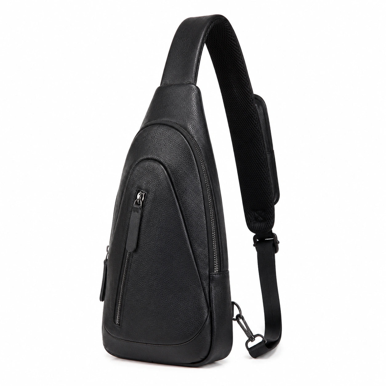Schultertasche 18 x 8 x 32 cm aus schwarzem Kunstleder mit Reißverschluss für Alltag