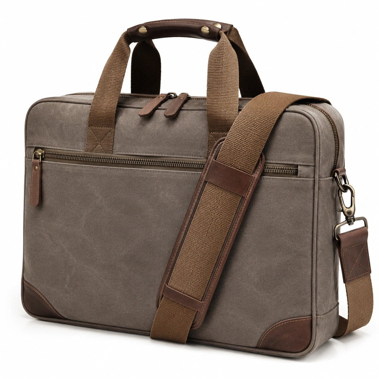 Laptoptasche 40 x 10 x 30 cm Grau Braun Textil mit Kunstlederdetails für Arbeit und Alltag