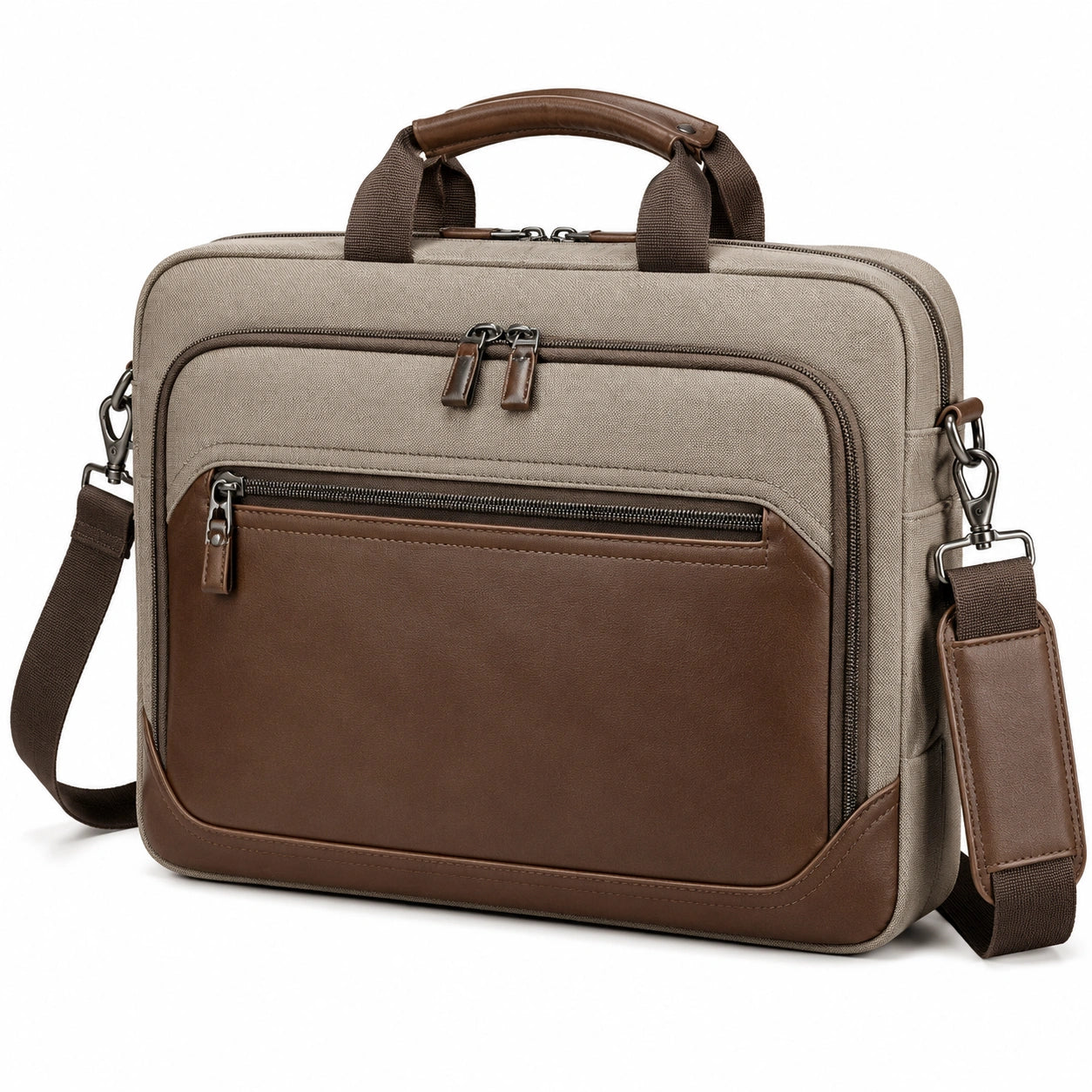Laptoptasche 40 x 10 x 30 cm aus Textil in Beige Braun mit Schultergurt
