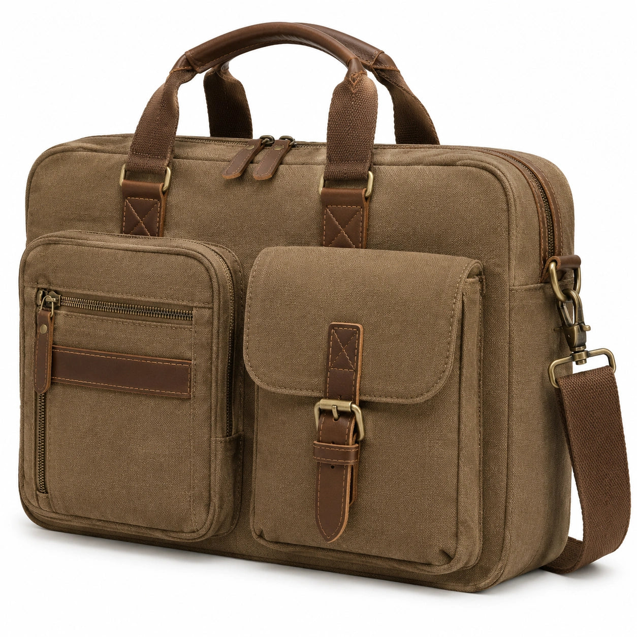 Aktentasche 42 x 16 x 32 cm aus Canvas Braun mit Kunstlederbesatz im Vintage-Stil