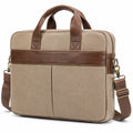 Laptoptasche 40 x 8 x 30 cm aus Canvas und Kunstleder Beige Braun mit Schultergurt
