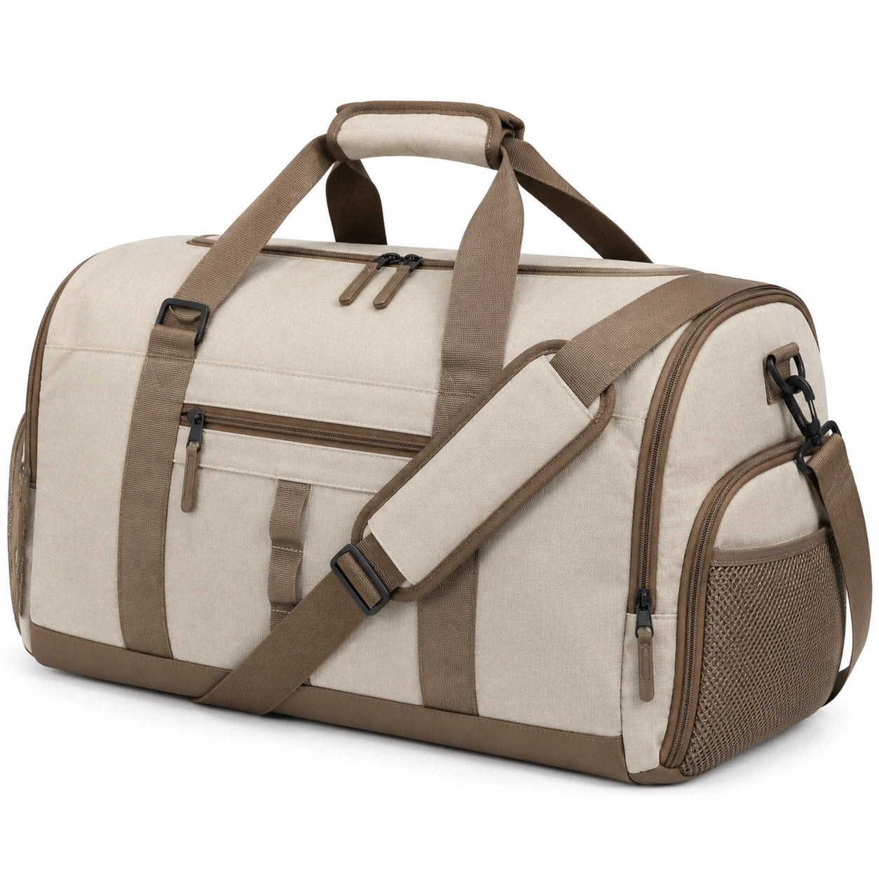 Reisetasche 55 x 27 x 30 cm Textilgewebe Beige/Braun mit Schultergurt für Sport und Reise