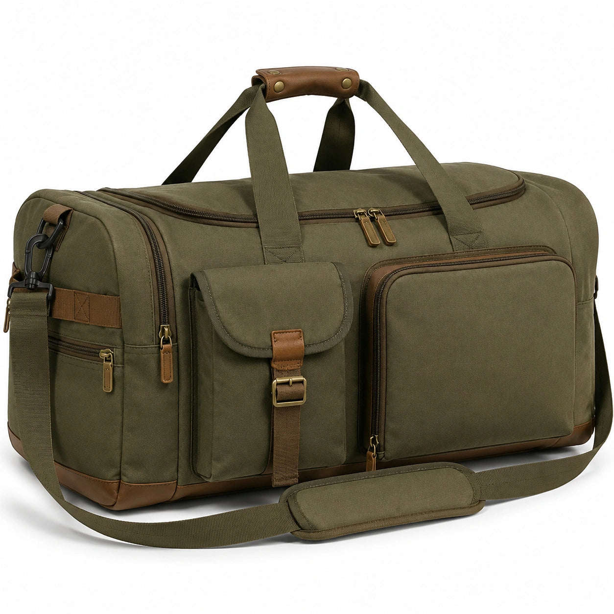 Reisetasche 55 x 28 x 30 cm aus Textil in Olivgrün mit Schultergurt im Vintage-Stil