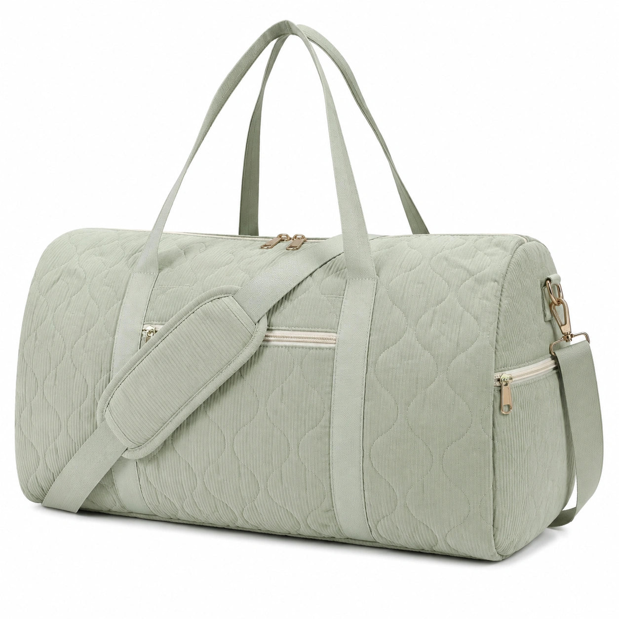 Reisetasche 50 x 25 x 30 cm aus Textil in Salbeigrün mit Steppung und Schultergurt