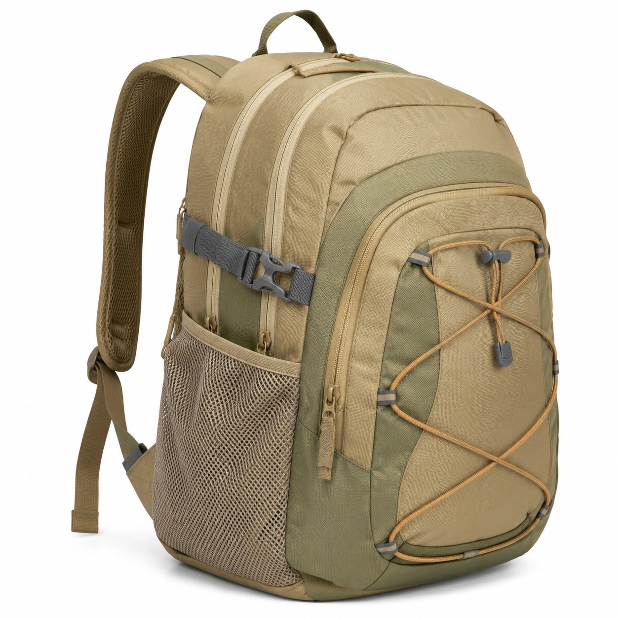 Rucksack 30 x 18 x 45 cm Textilgewebe Khaki Olivgrün mit Mehrfachfächern für Outdoor