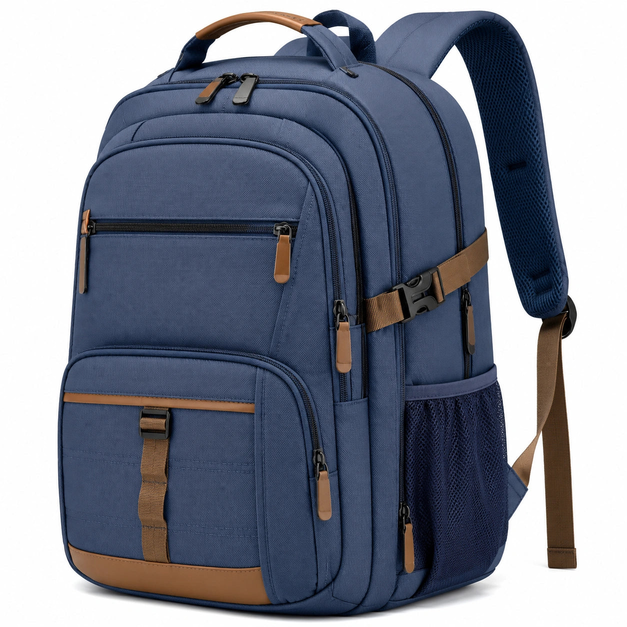 Rucksack 32 x 20 x 46 cm aus Polyester in Dunkelblau Braun mit mehreren Fächern für Alltag und Reisen