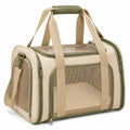 Haustier-Transporttasche 45 x 28 x 30 cm aus Polyester Beige Grün mit Netzfenstern und Schultergurt