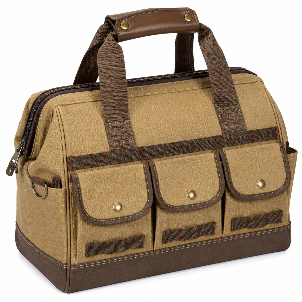 Werkzeugtasche 40 x 20 x 30 cm aus Textilgewebe in Khaki Braun mit Reißverschluss im Vintage-Stil