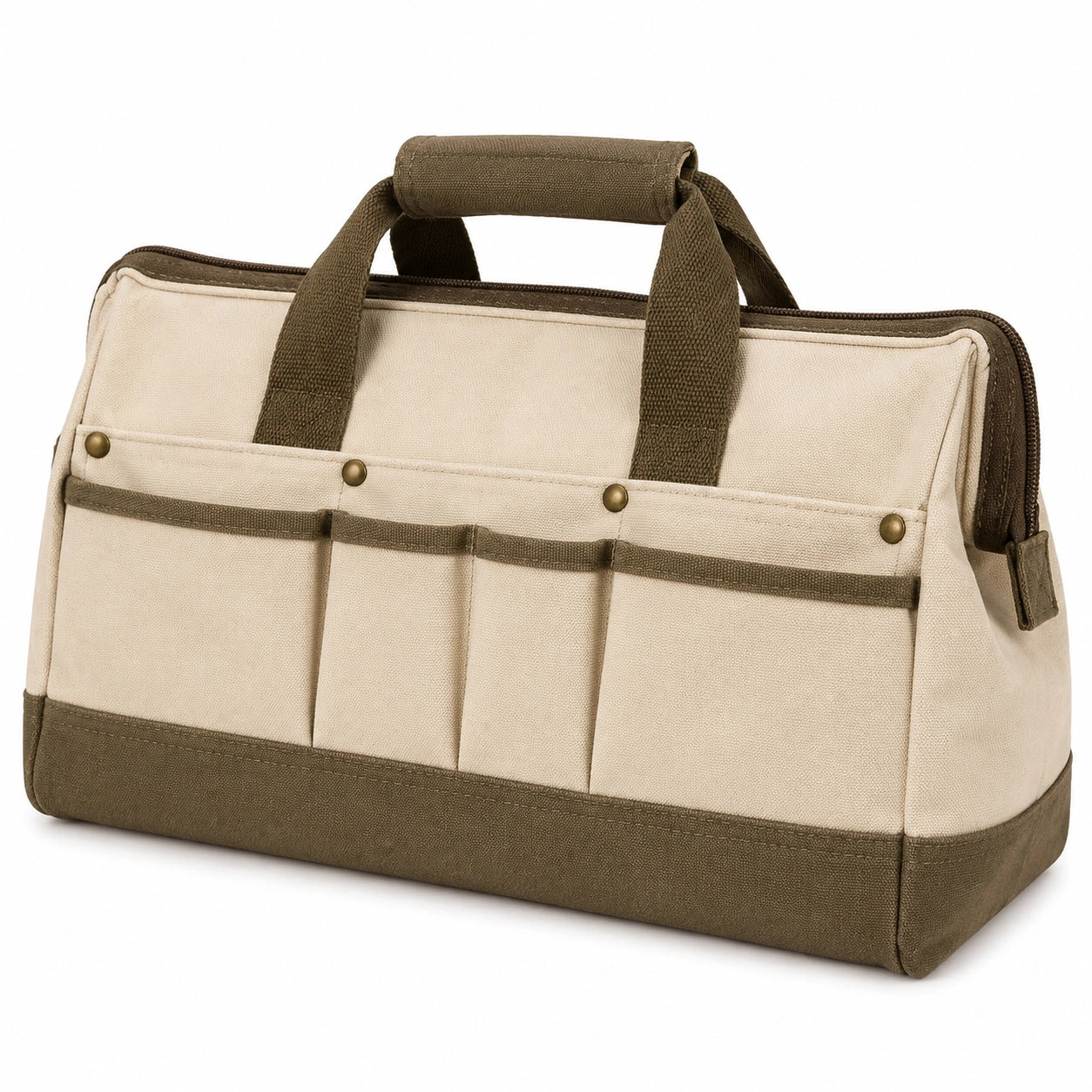 Aufbewahrungstasche 40 x 20 x 25 cm aus Canvas Beige Braun mit Reißverschluss und Außenfächern