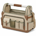 Werkzeugtasche 42 x 20 x 30 cm aus Textilgewebe Beige Grün mit Aluminiumgriff und Schultergurt